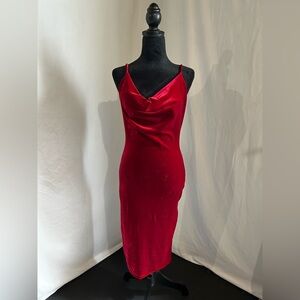 Red Velvet Velour Cowl Neck Spaghetti strap Dress Curvy Stretchy medium